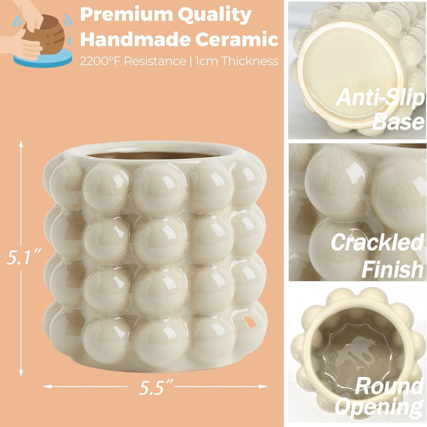 Beige Bubble Ceramic Vase: image 2