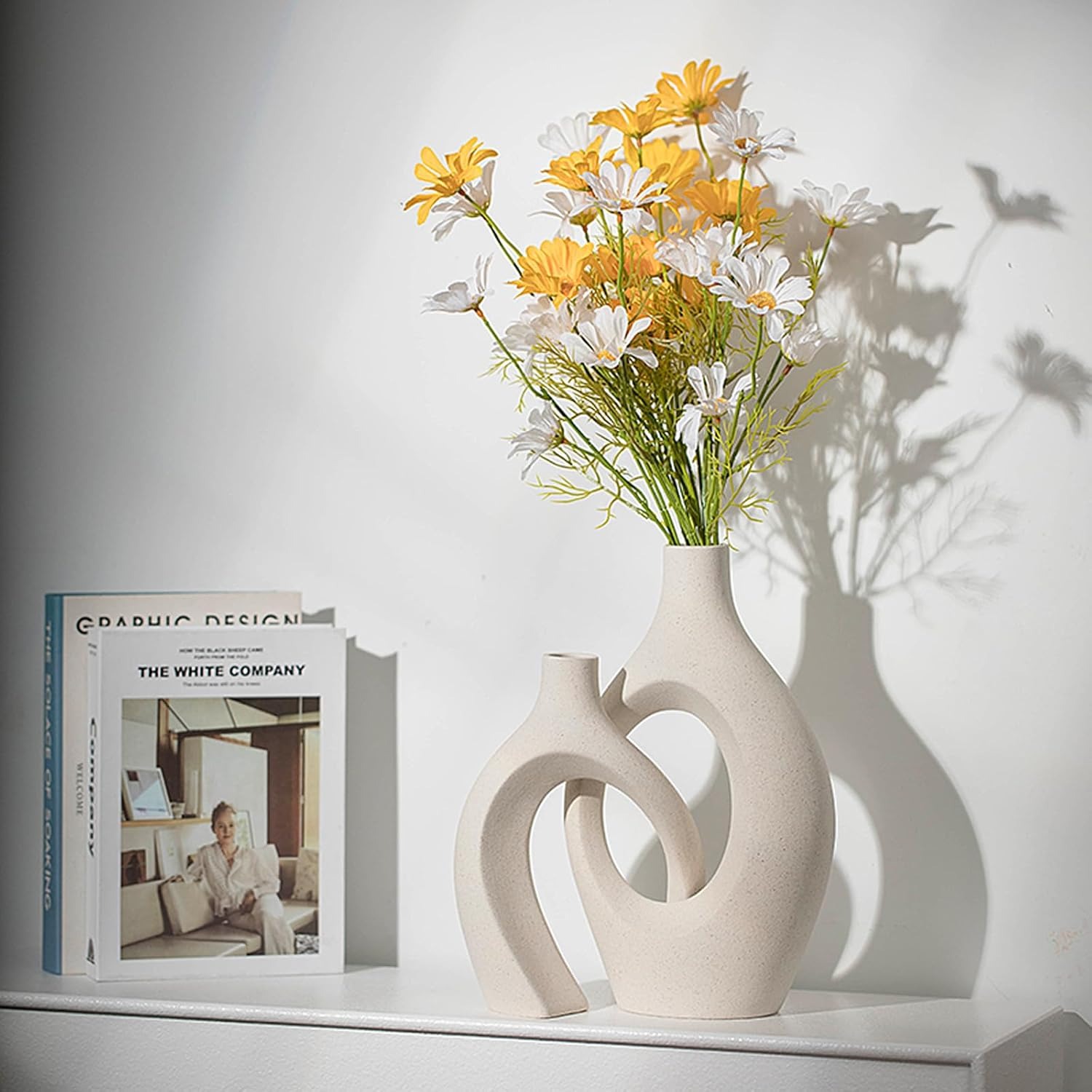 Beige Hollow Ceramic Vases Set of 2