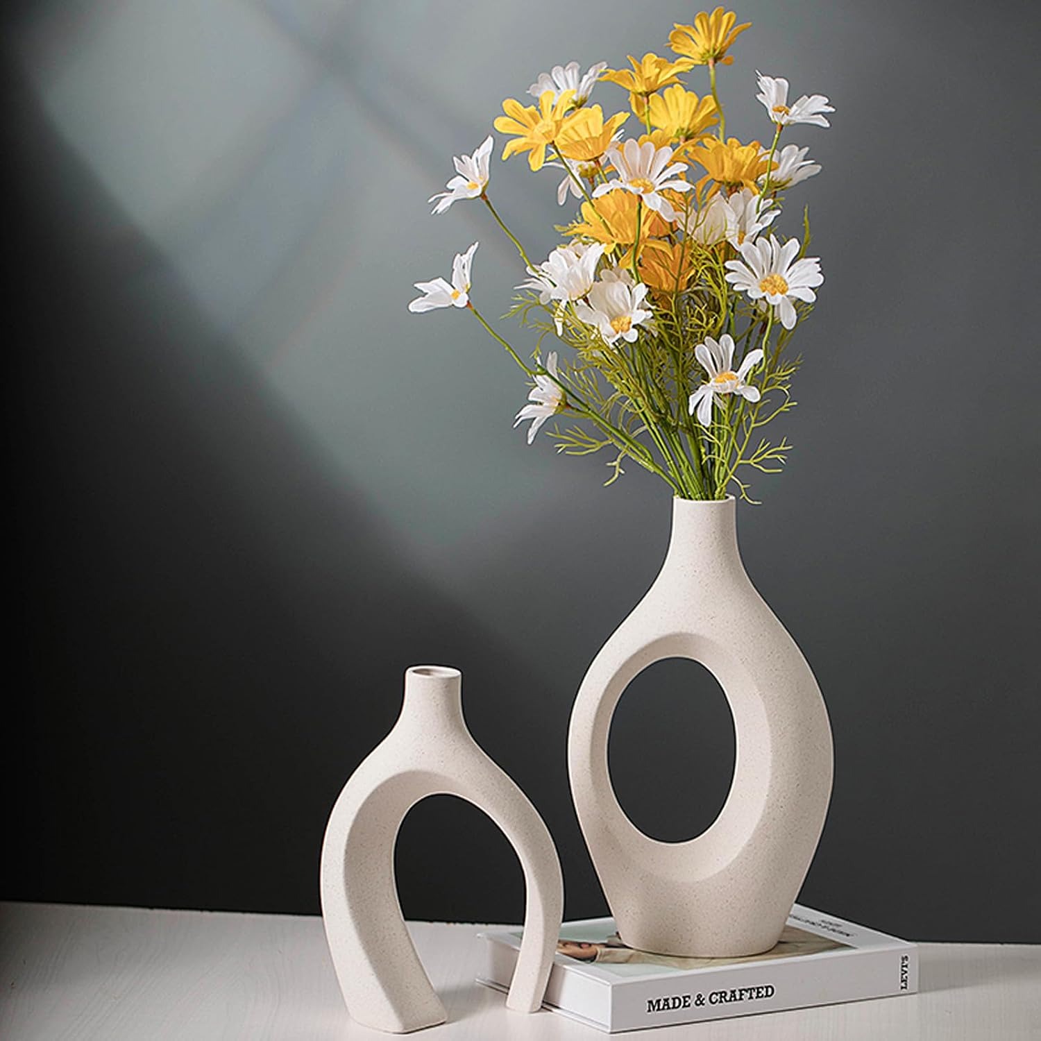 Beige Hollow Ceramic Vases Set of 2