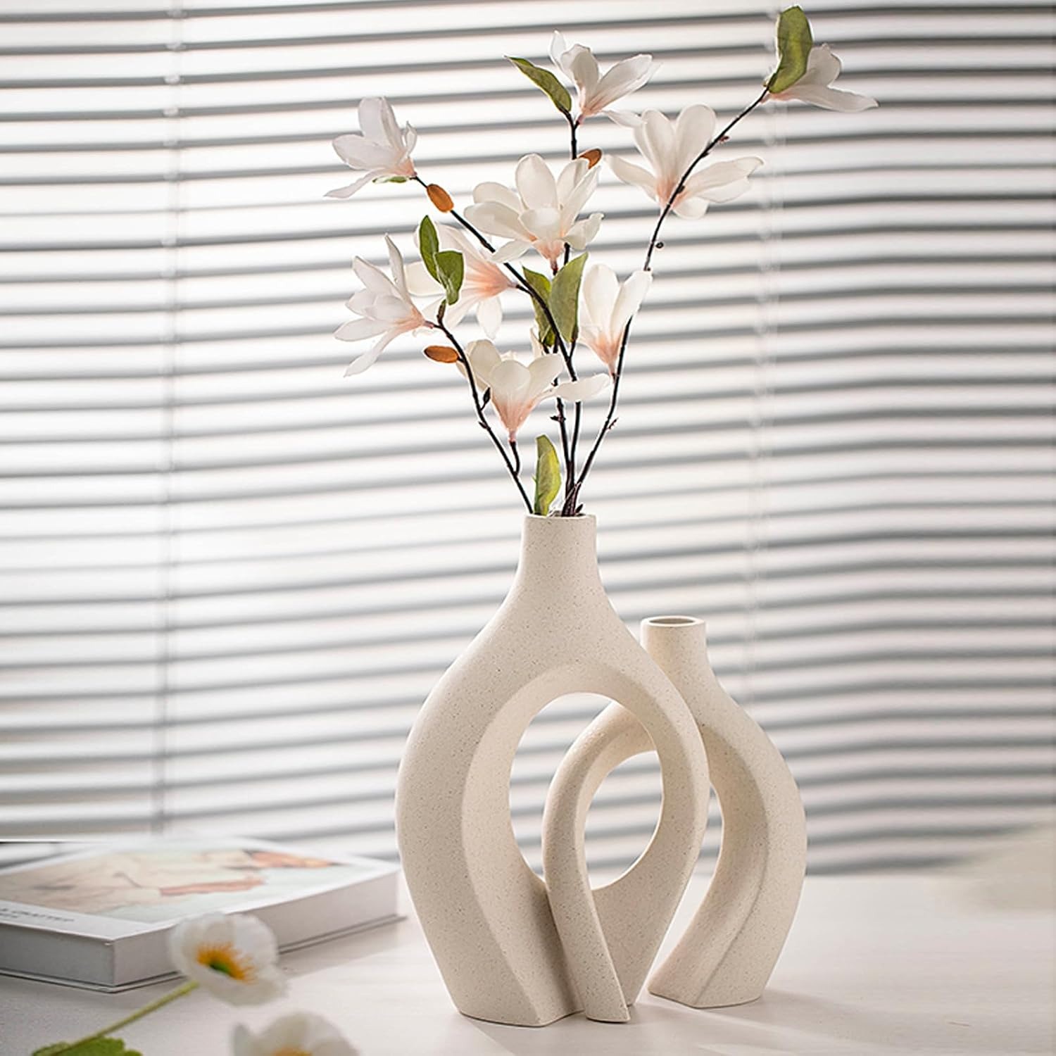 Beige Hollow Ceramic Vases Set of 2
