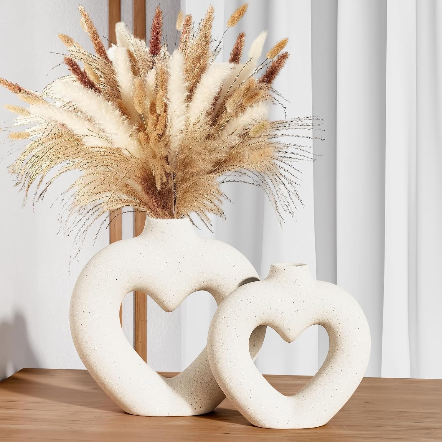 White Heart Ceramic Vases Set of 2