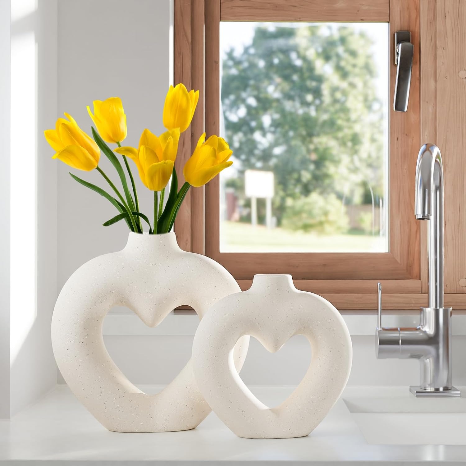 White Heart Ceramic Vases Set of 2