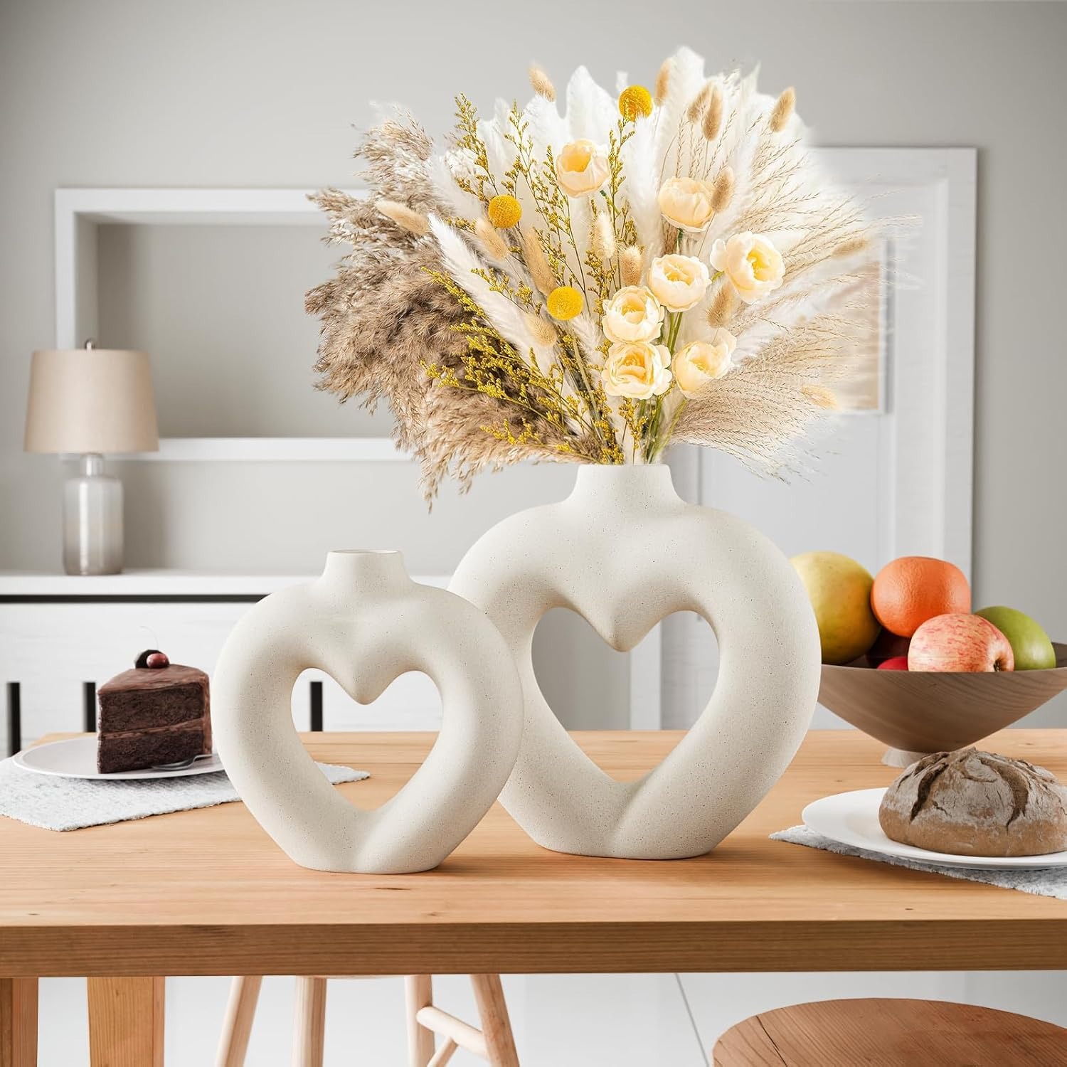 White Heart Ceramic Vases Set of 2