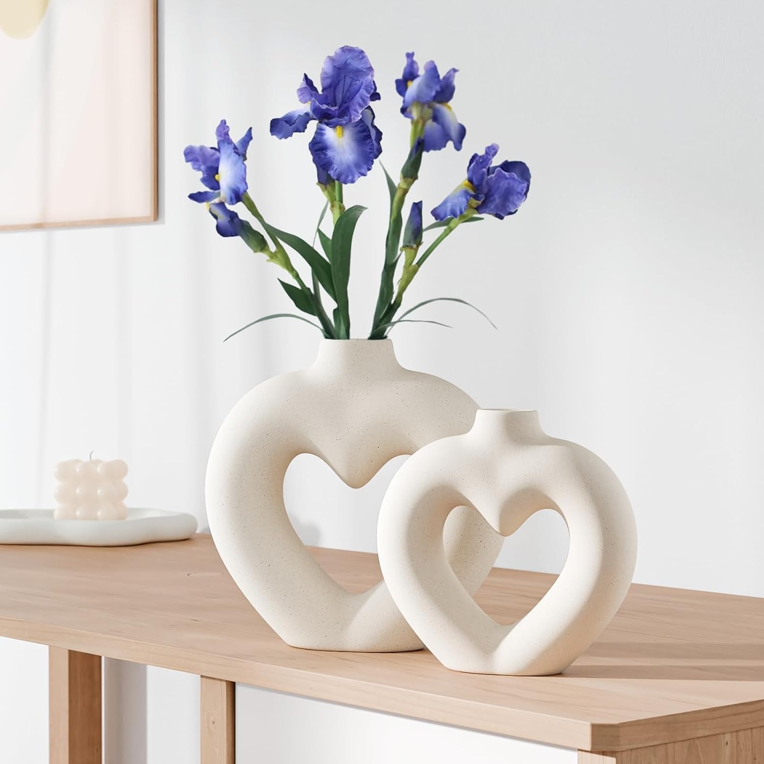 White Heart Ceramic Vases Set of 2
