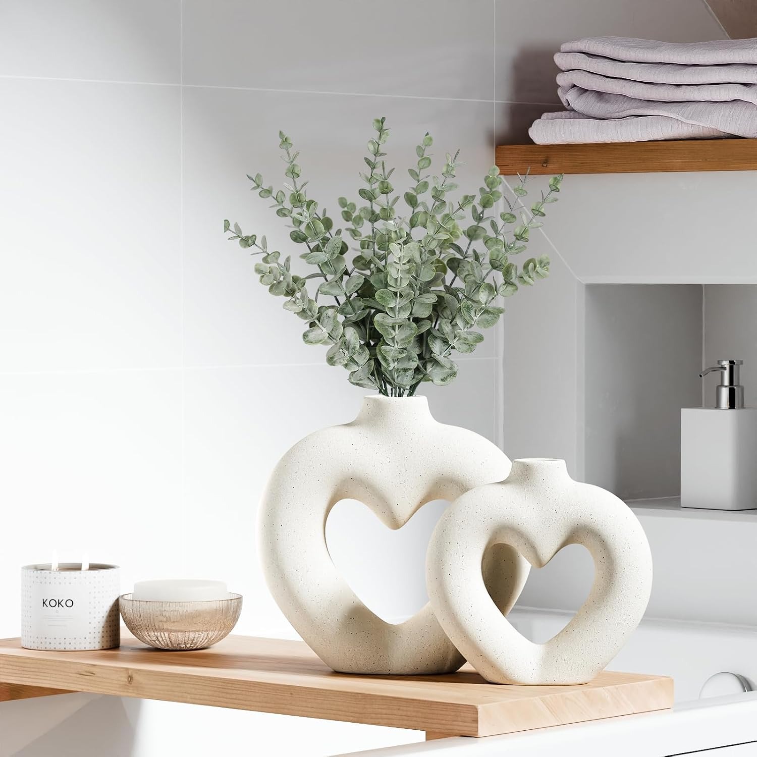 White Heart Ceramic Vases Set of 2
