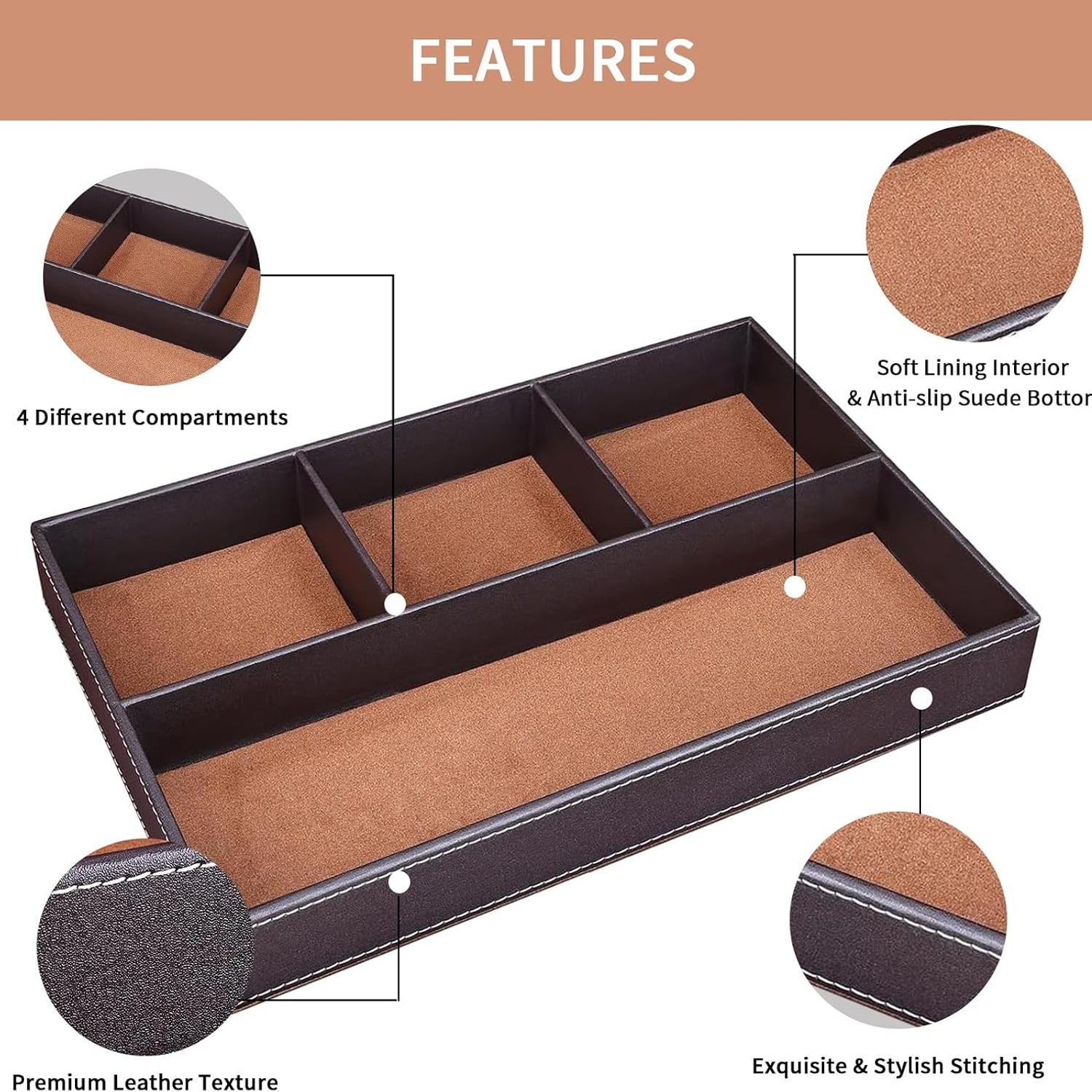 Faux Leather Storage Tray with 4 Compartments: image 2