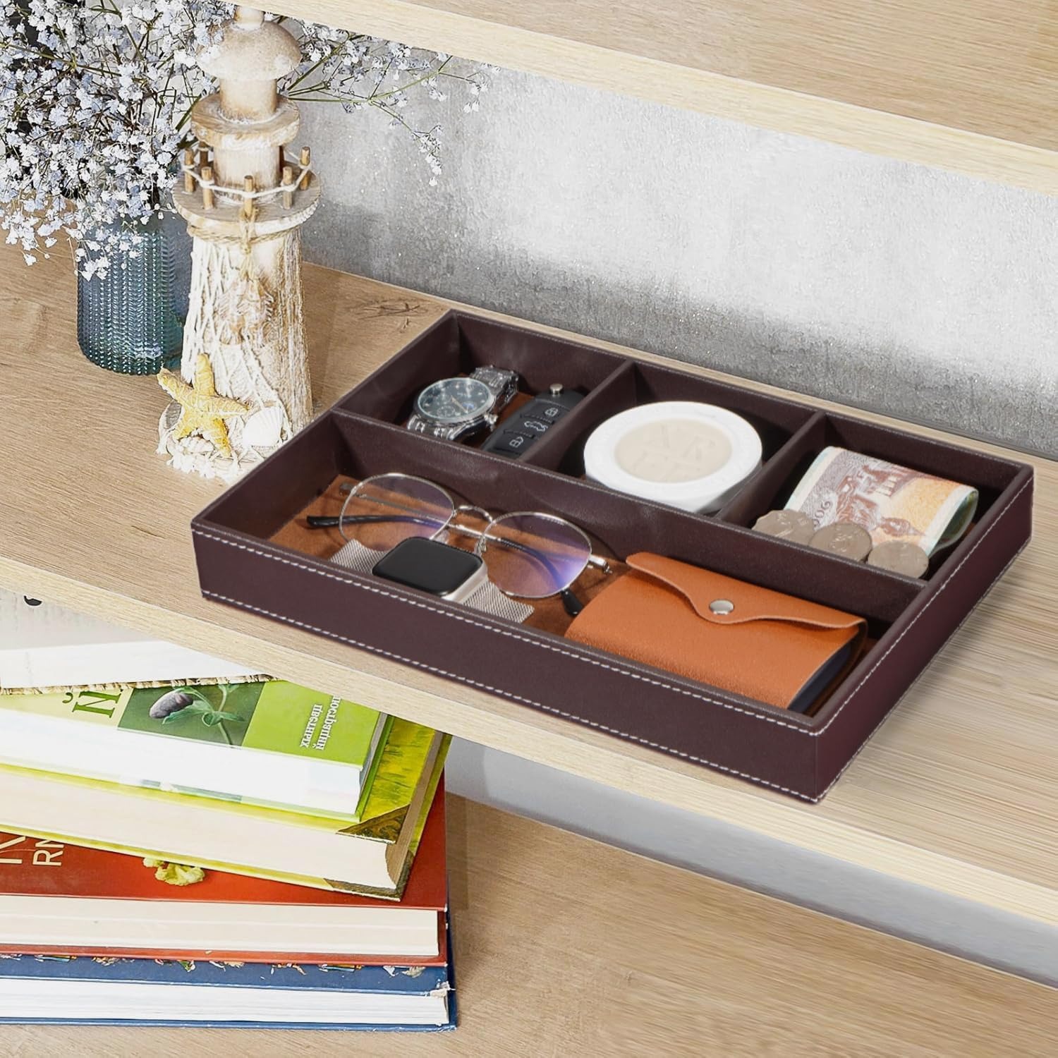 Faux Leather Storage Tray with 4 Compartments: image 4
