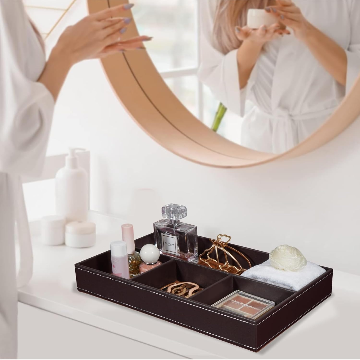 Faux Leather Storage Tray with 4 Compartments: image 5