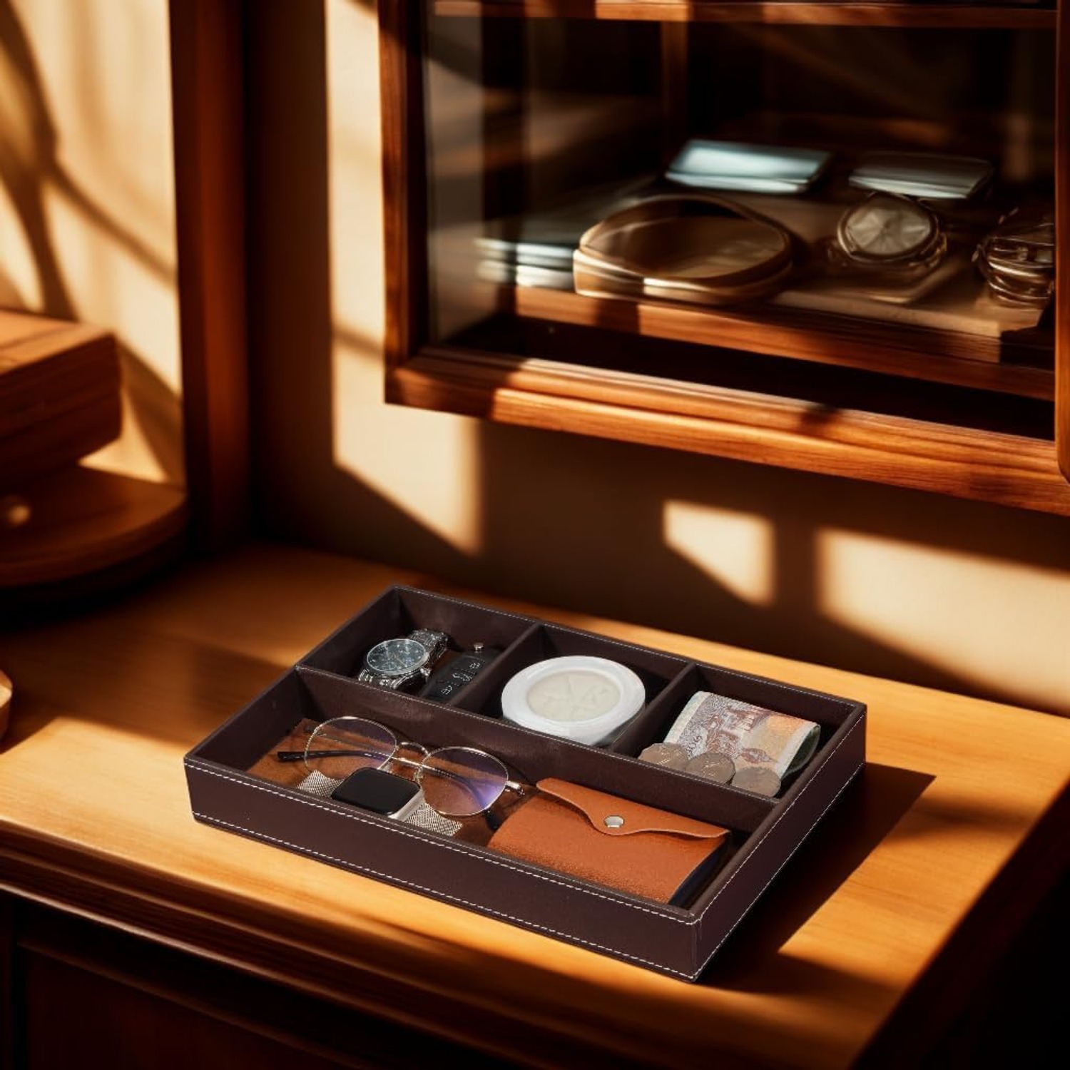 Faux Leather Storage Tray with 4 Compartments: image 8