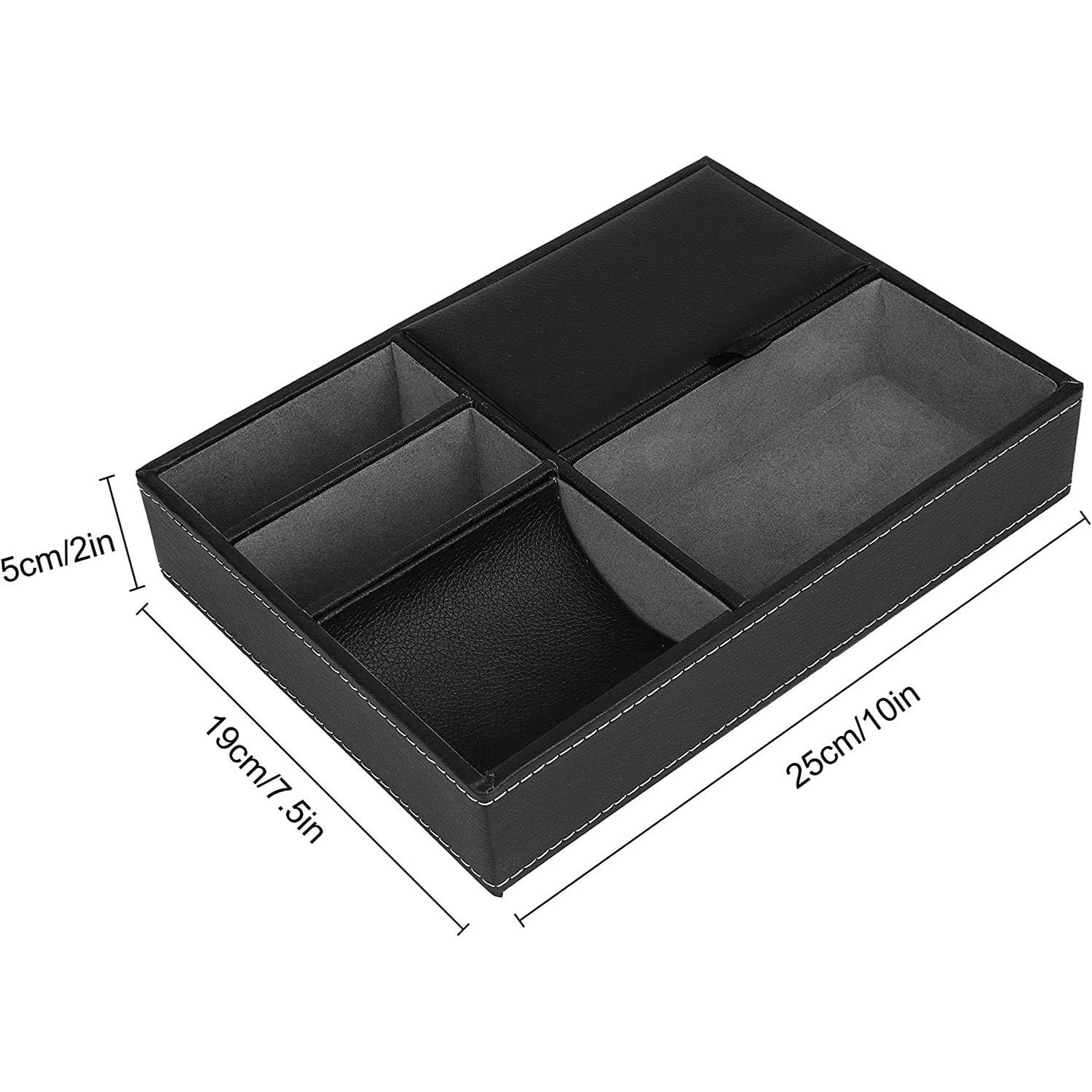 Faux Leather Valet Tray with 5 Compartments