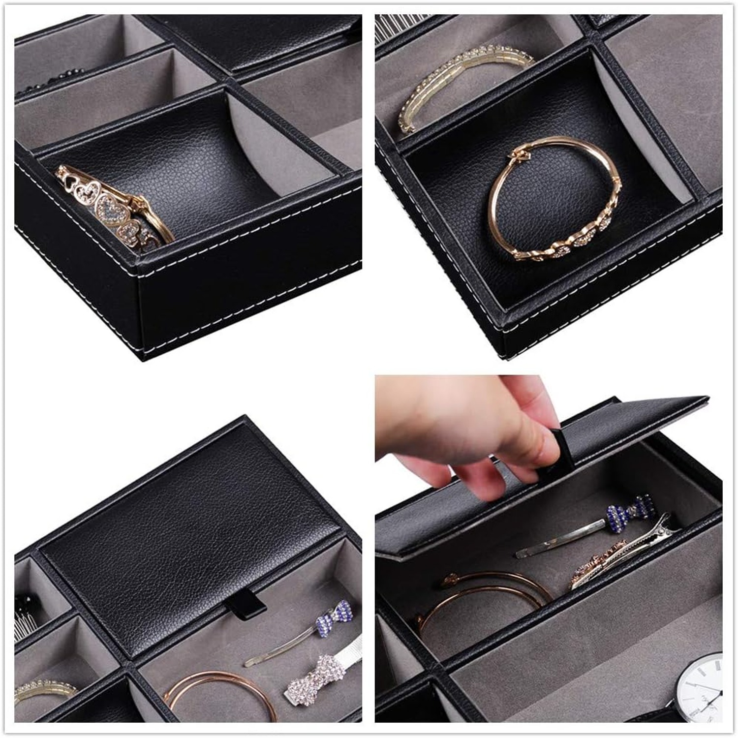 Faux Leather Valet Tray with 5 Compartments