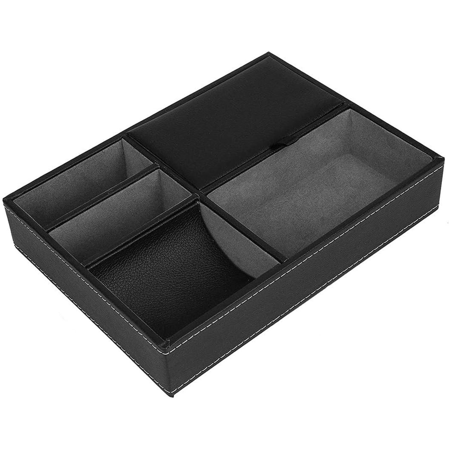 Faux Leather Valet Tray with 5 Compartments