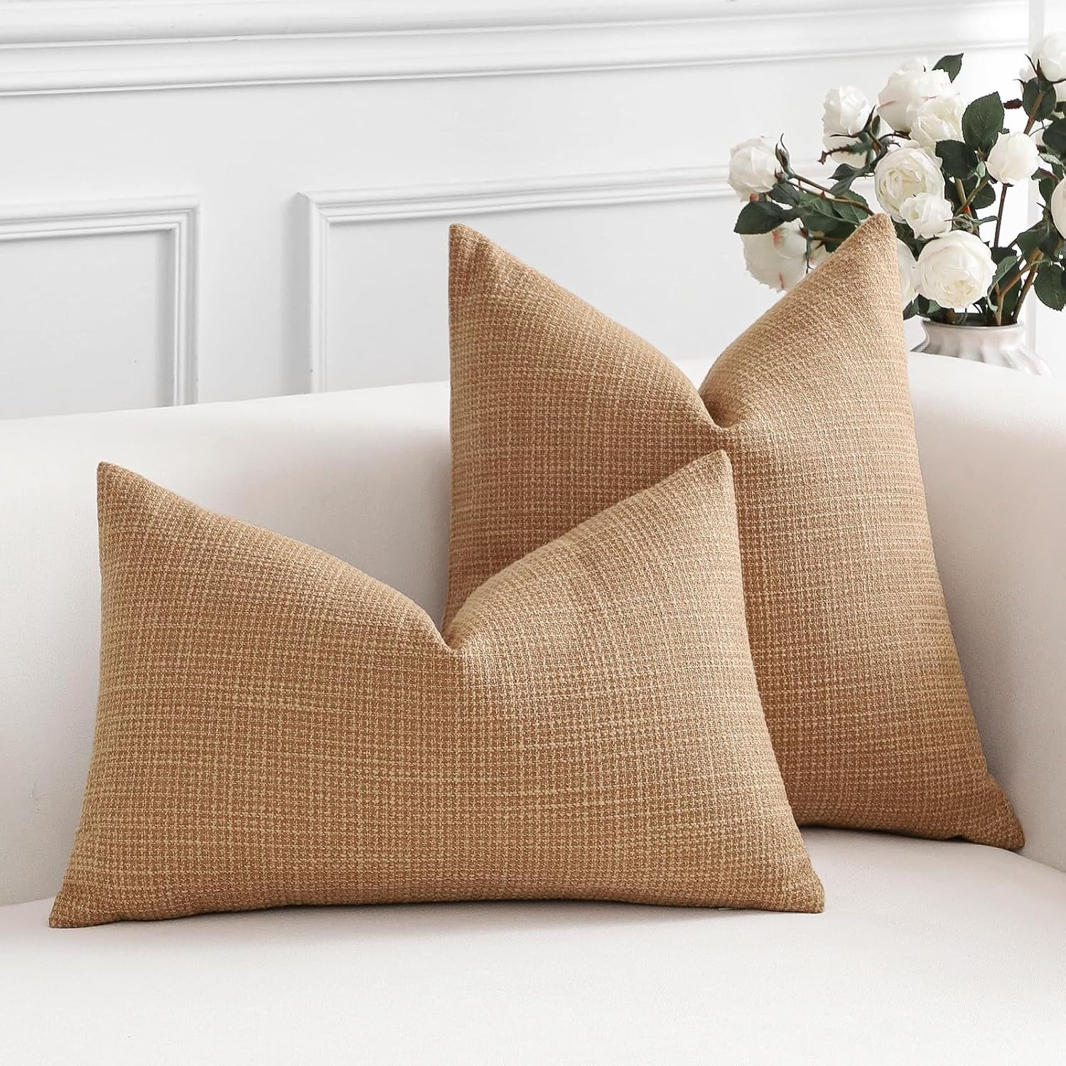 Light Brown Linen Look Cushion Covers 50 cm (2 Pack): image 6