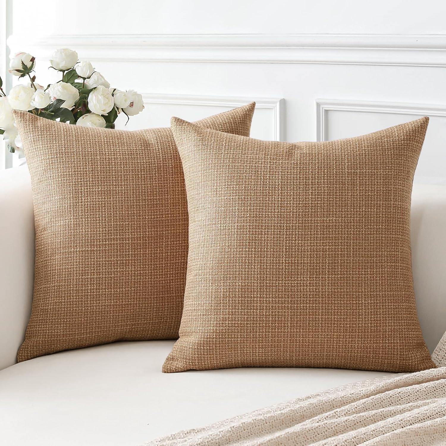 Light Brown Linen Look Cushion Covers 50 cm (2 Pack)