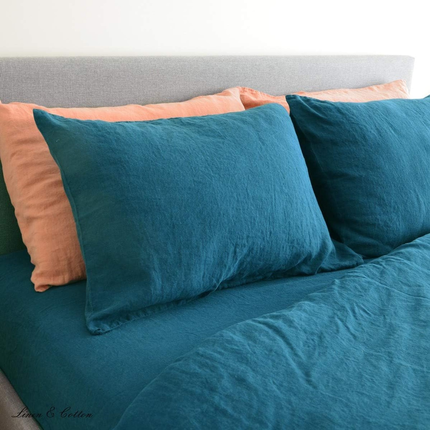 Alicia Petrol Blue Pure Linen Cushion Cover 50 x 70 cm