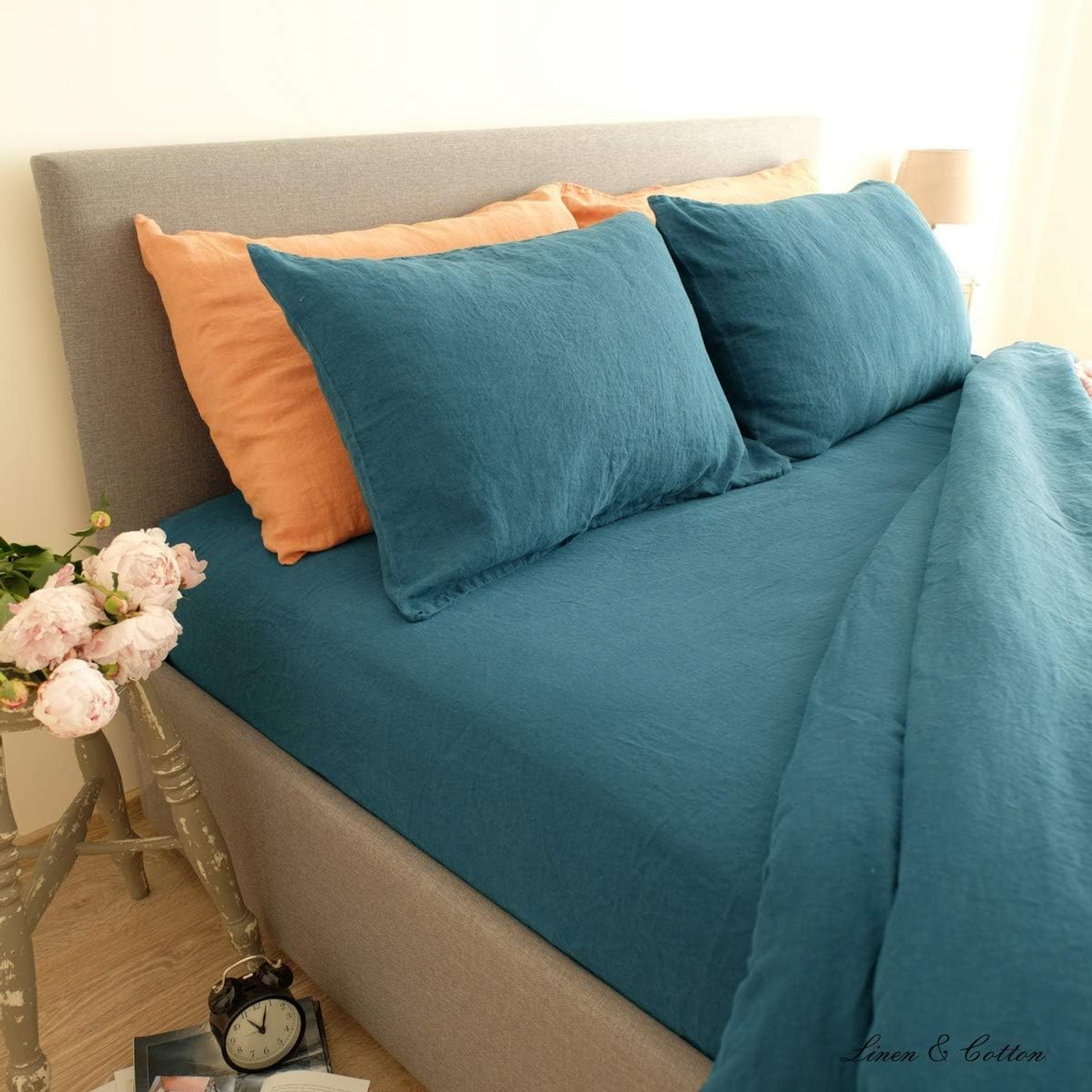 Alicia Petrol Blue Pure Linen Cushion Cover 50 x 70 cm