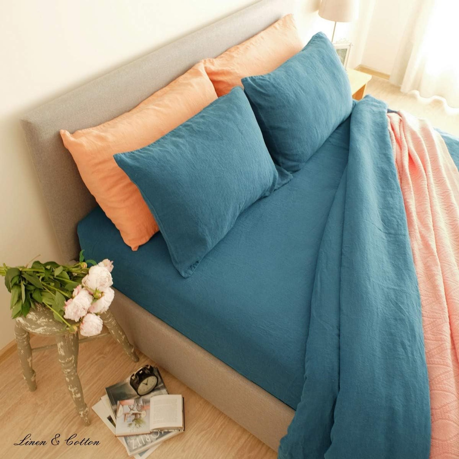 Alicia Petrol Blue Pure Linen Cushion Cover 50 x 70 cm