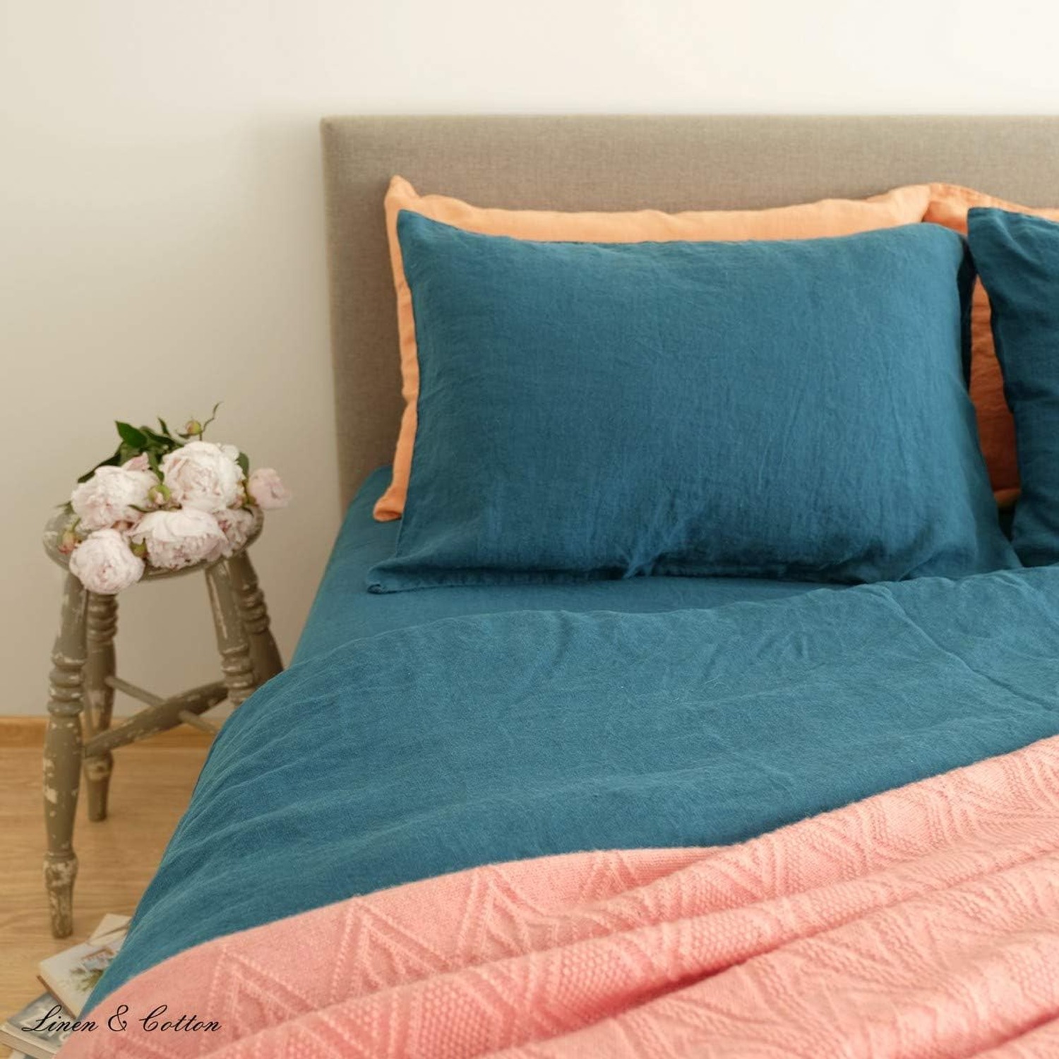 Alicia Petrol Blue Pure Linen Cushion Cover 50 x 70 cm