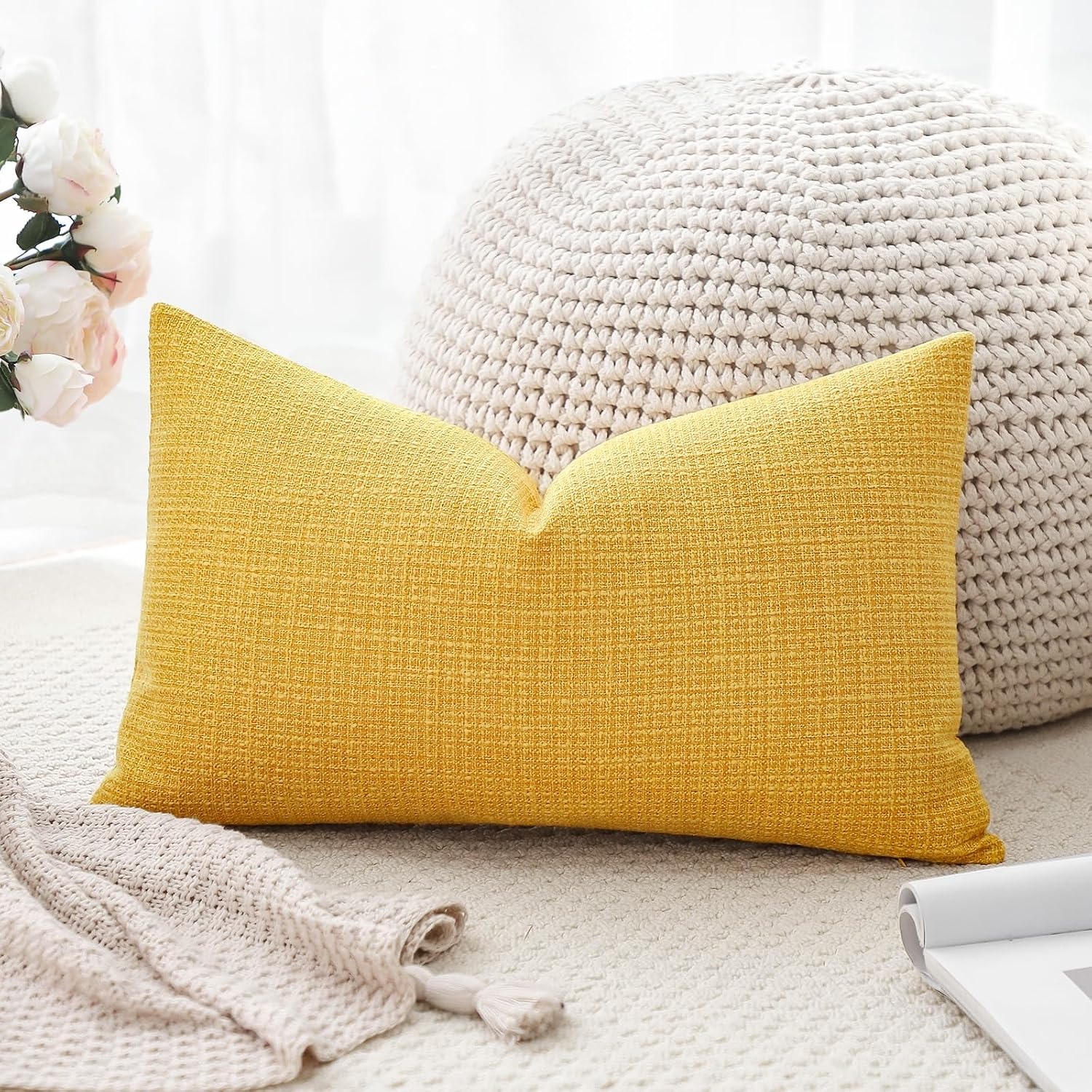 Linen Look Cushion Cover (Single, 40 x 60 cm, Polyester)