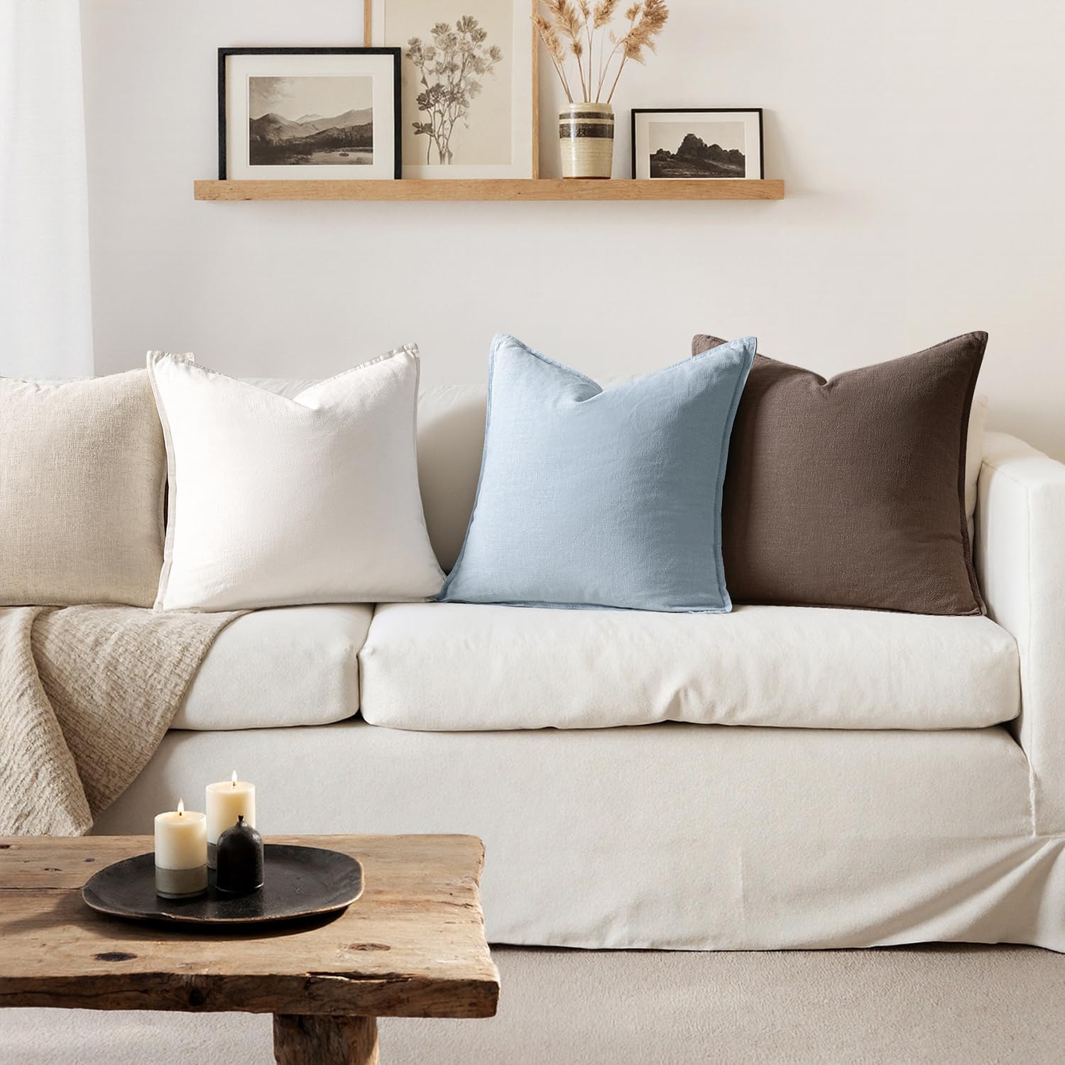 Linen Blend Euro Sham Cushion Covers, Light Blue, Set of 2