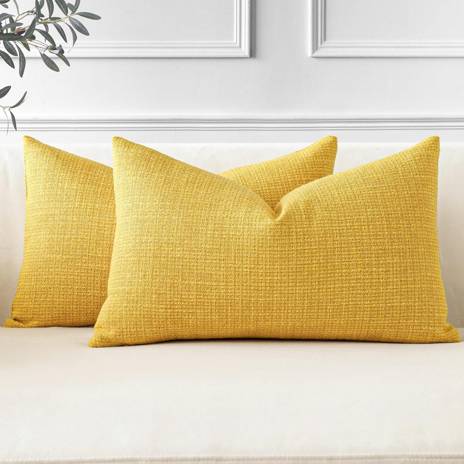 Linen Blend Lumbar Cushion Covers 30 x 50 cm (2 Pack)