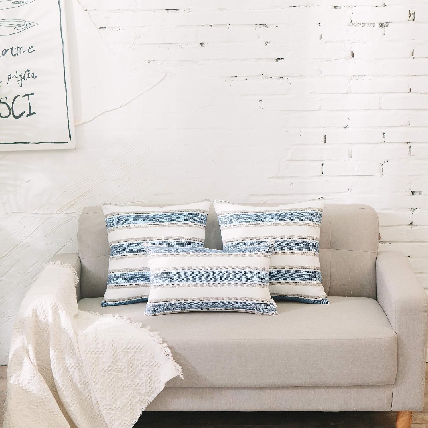 Striped Linen Look Cushion Covers (Pair, Faux Linen Polyester): image 5