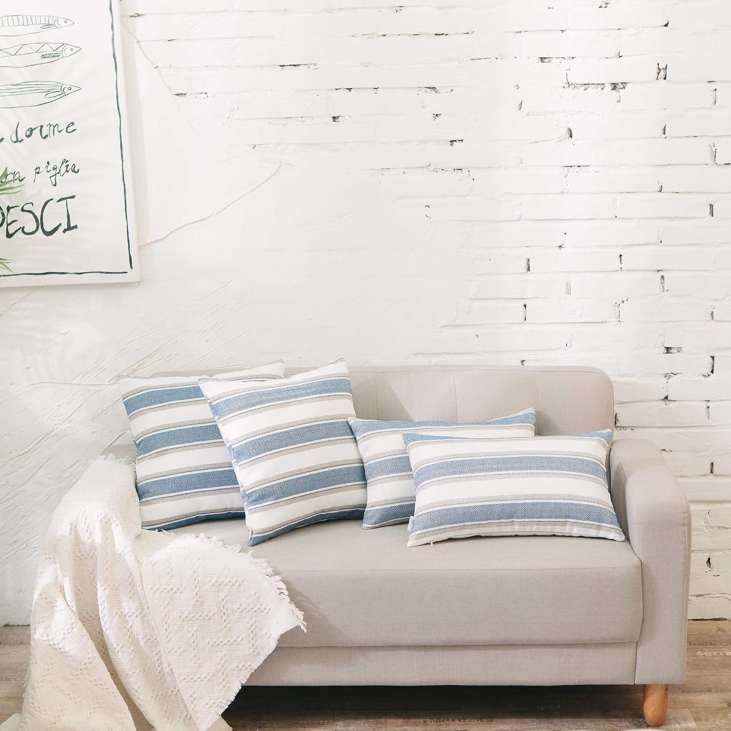 Striped Linen Look Cushion Covers (Pair, Faux Linen Polyester): image 6