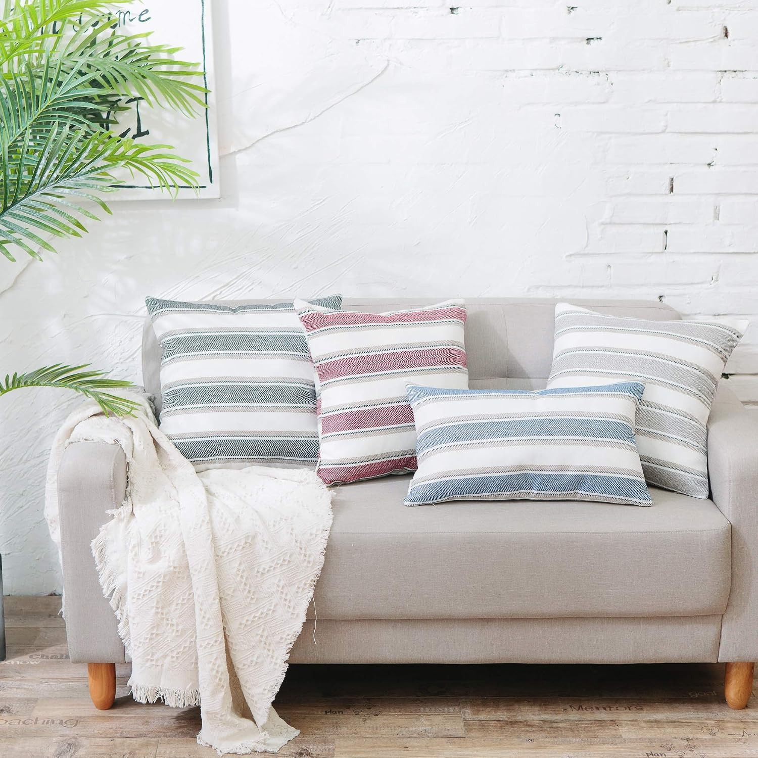 Striped Linen Look Cushion Covers (Pair, Faux Linen Polyester): image 7