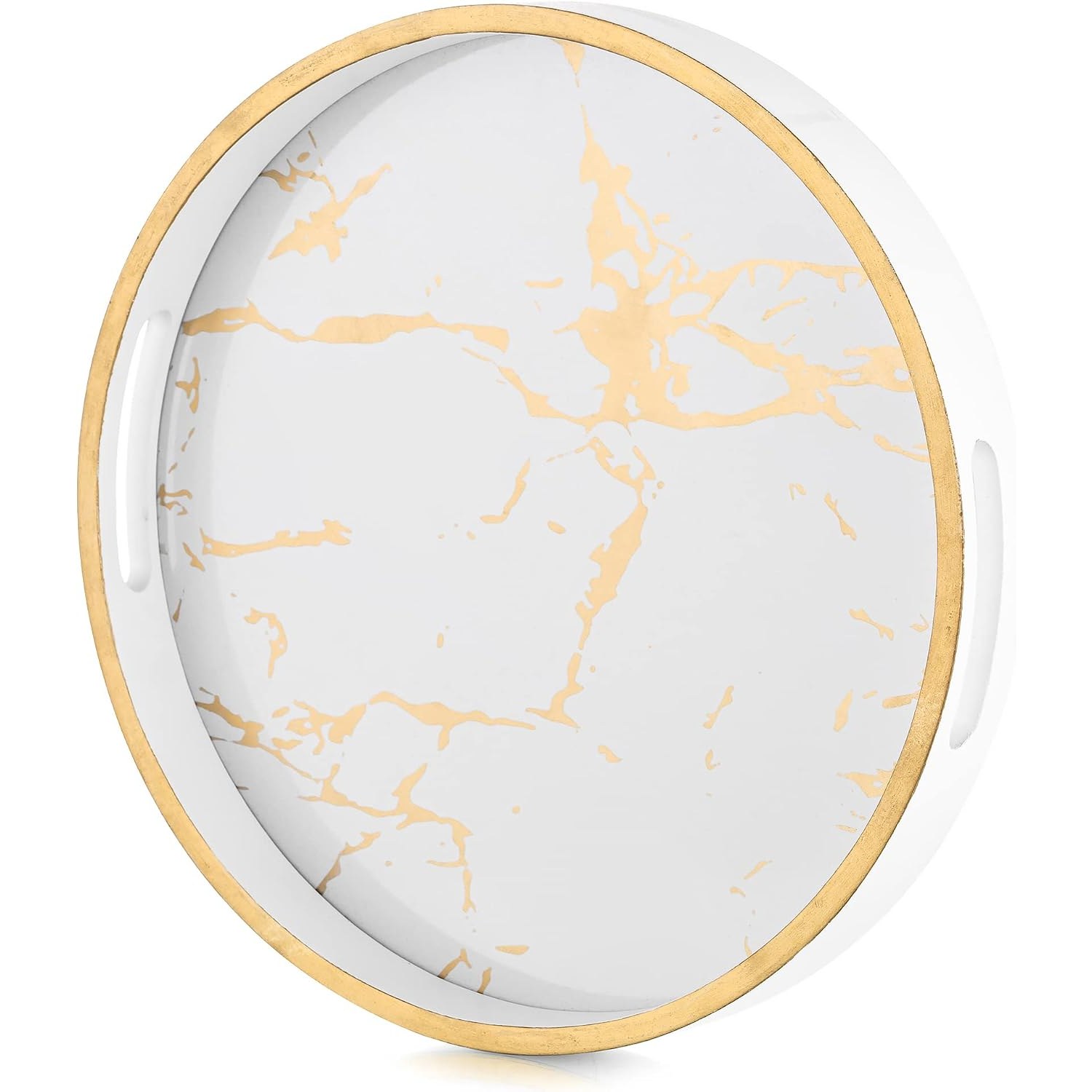Round Marble Look Tray With Handles