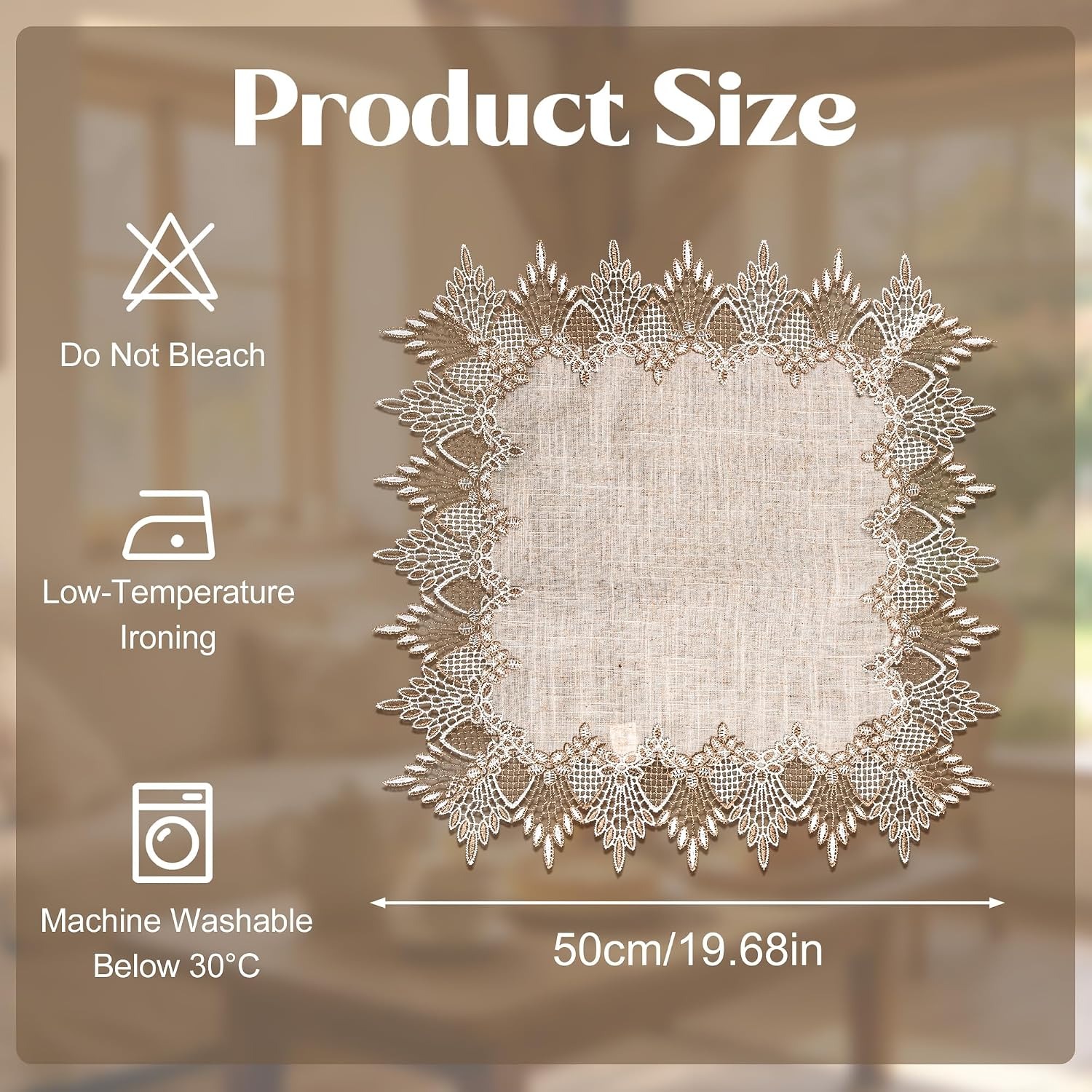 Square Linen Table Topper with Lace Trim 50cm: image 2