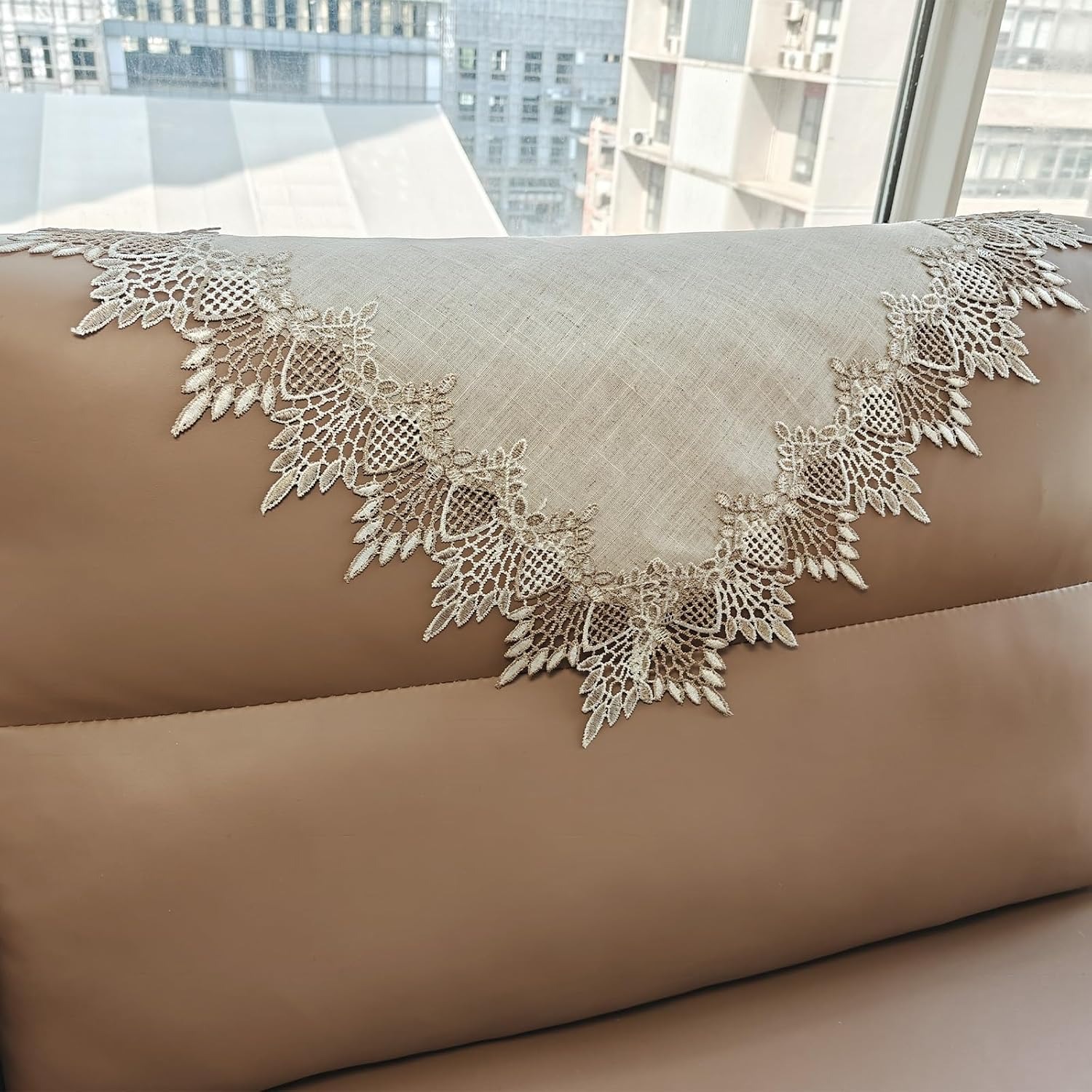 Square Linen Table Topper with Lace Trim 50cm: image 8