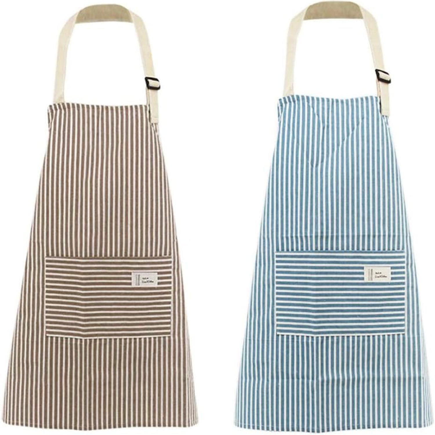 Striped Linen Apron 2 Pack with Pockets