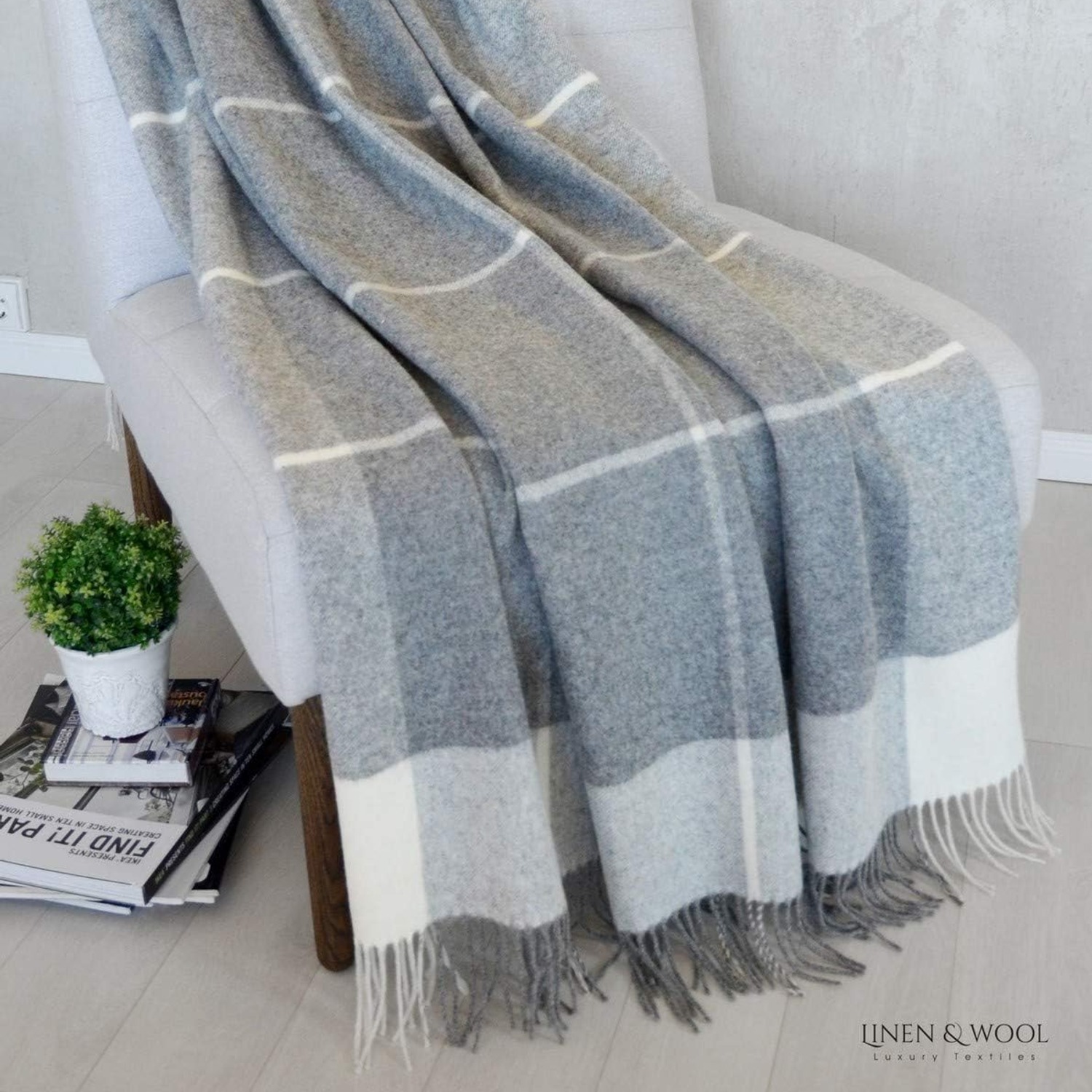 Olivia Merino Wool Check Blanket 140 x 200 cm: image 3