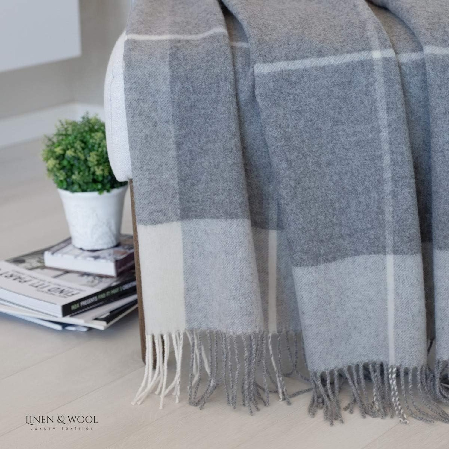 Olivia Merino Wool Check Blanket 140 x 200 cm: image 4