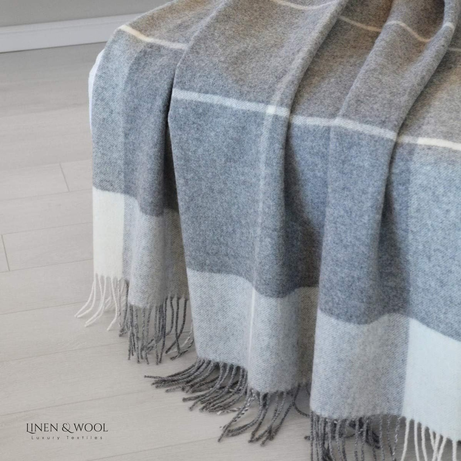 Olivia Merino Wool Check Blanket 140 x 200 cm: image 5